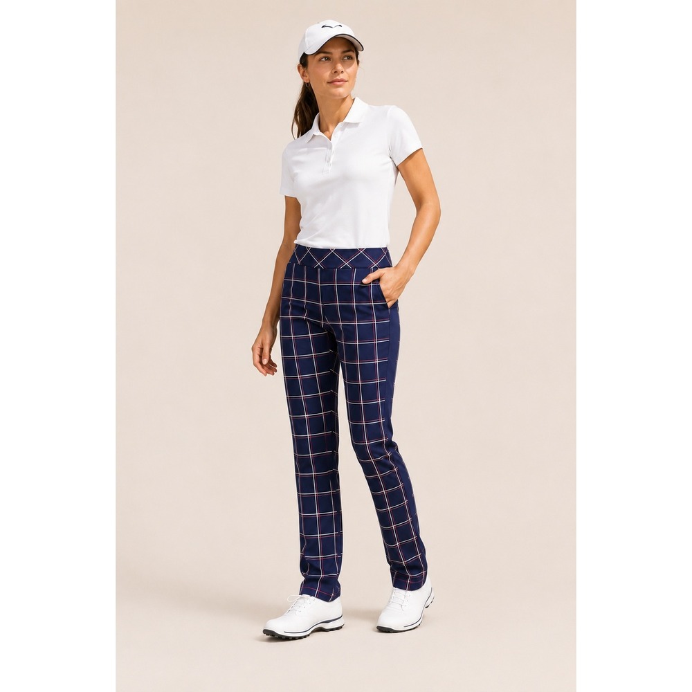Tail Womens Golf Pants Size 4 Navy Blue Plaid Stretch Pull On Trousers Preppy